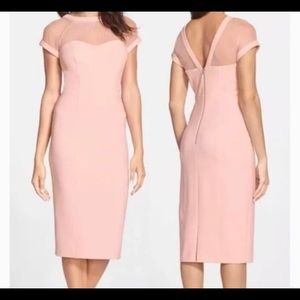 NWOT Maggy London light pink illusion yoke short sleeve womens cocktail dress 4